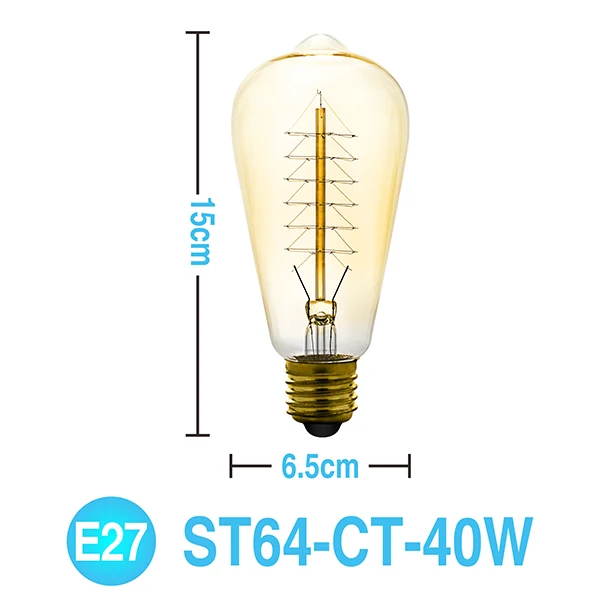 Retro Filament Lamp E27 E14 Edison Bulb 60W 40W 25W Bombilla AC240V Outdoor Decoration Lighting For Party Bar Restaurant Shop - Испускаемый цвет: ST64-CT-40W