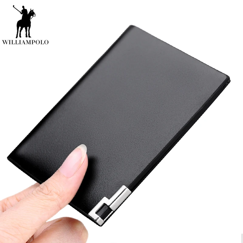

Williampolo Metal Mini Wallet Men Leather Slim Bifold Purse Pouch Front Pocket Real Leather Purse Short Small Wallet Male PL189