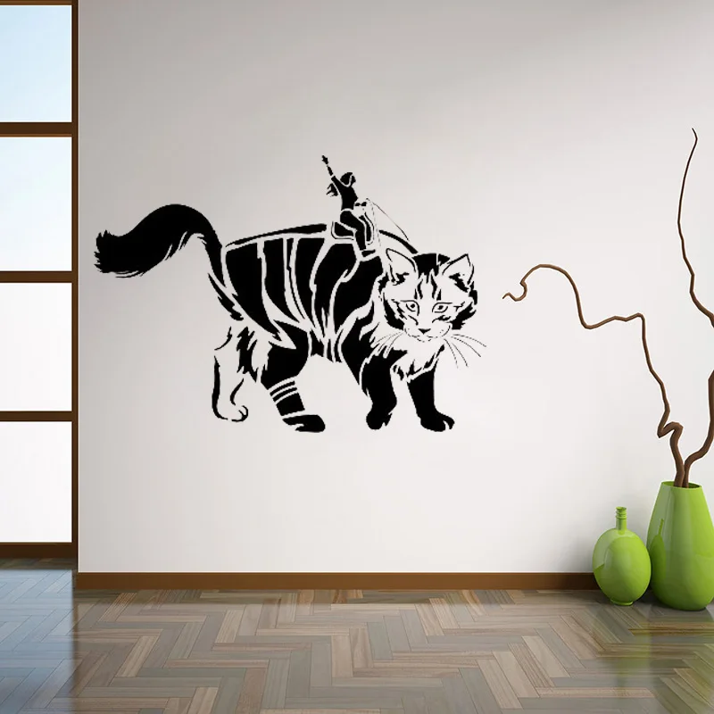 Big Cat Wall Decal Girl Rider Vinyl Sticker For Nursey Home Interior Wall Decor Mural Children's