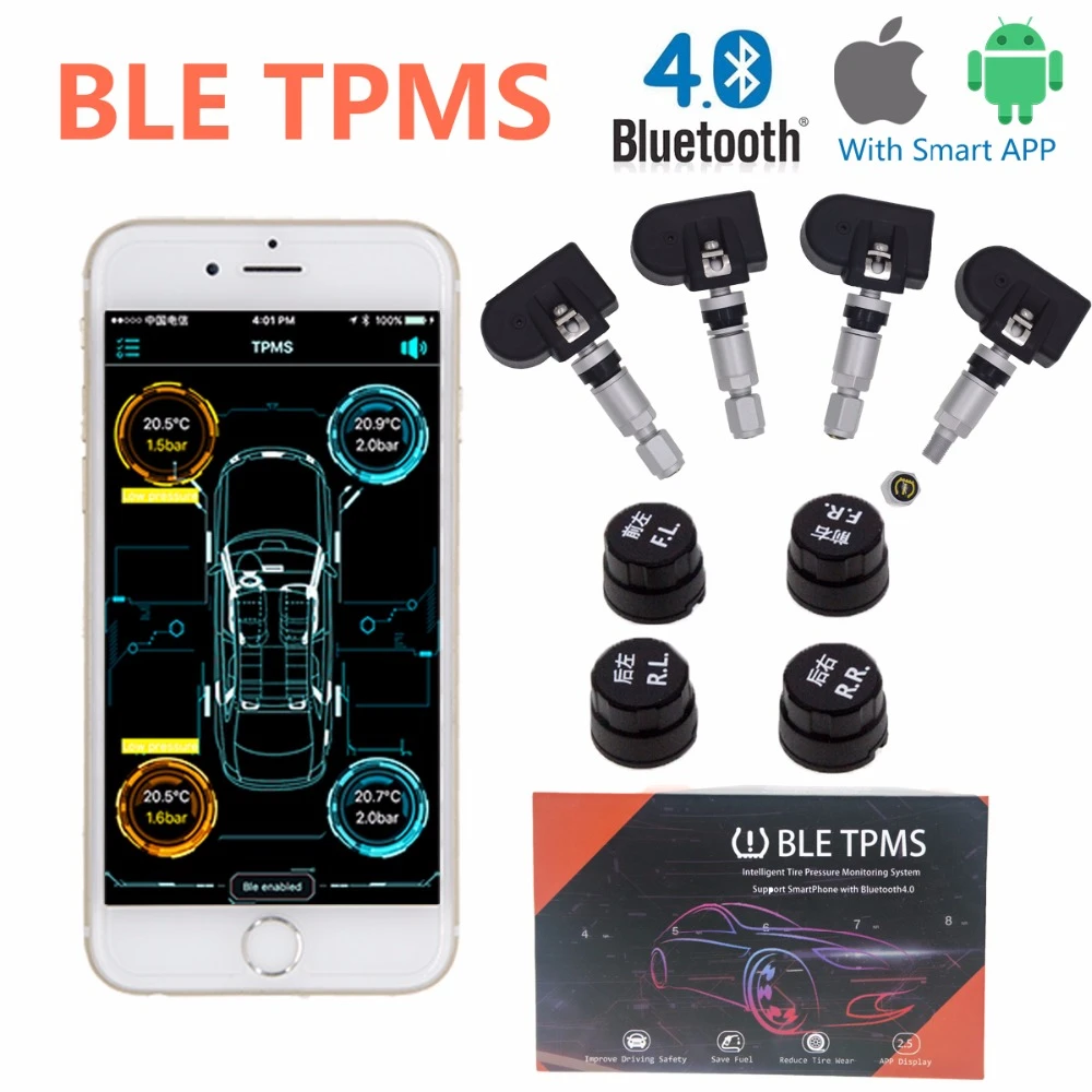 NEW BLE TPMS Bluetooth 4.0 Tyre Tire Pressure Monitoring System APP