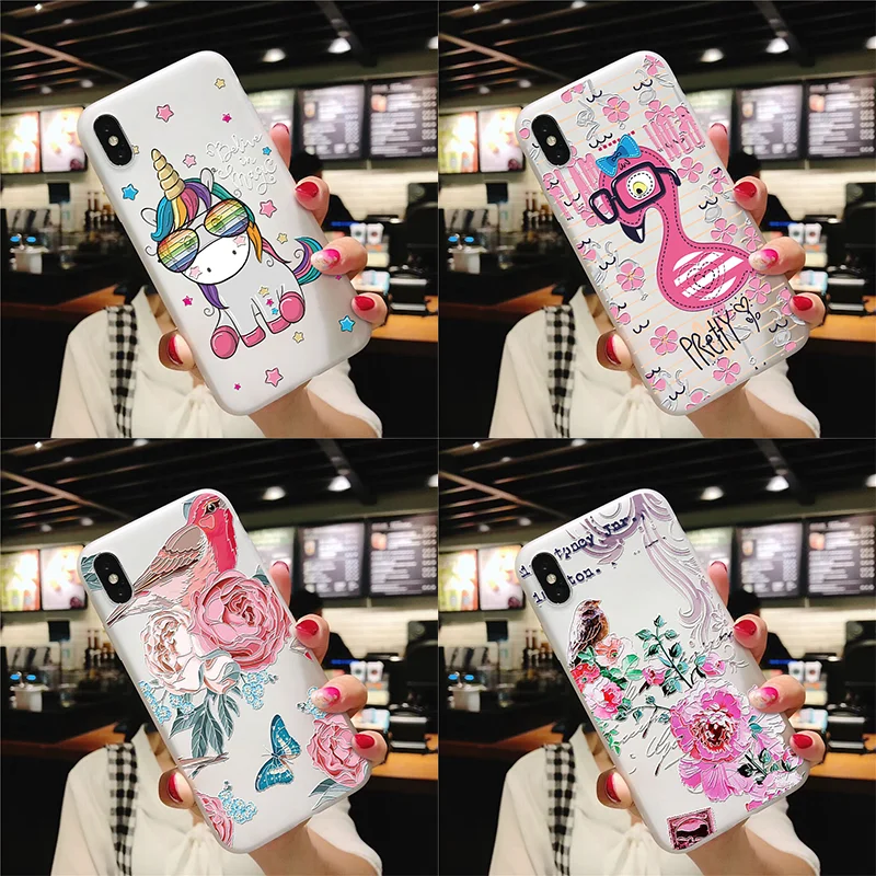 

3D Relief Silicon Phone Case Unicorn Coque For iPhone X XS XR XS Max Coque Soft TPU For iPhone 5 5S 6 6S 8 7 Plus Flamingo Cover