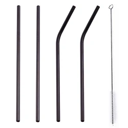 Eco-Friendly Reusable Stainless Steel Drinking Straw Set with Cleaner and Carrying Case (Black A)