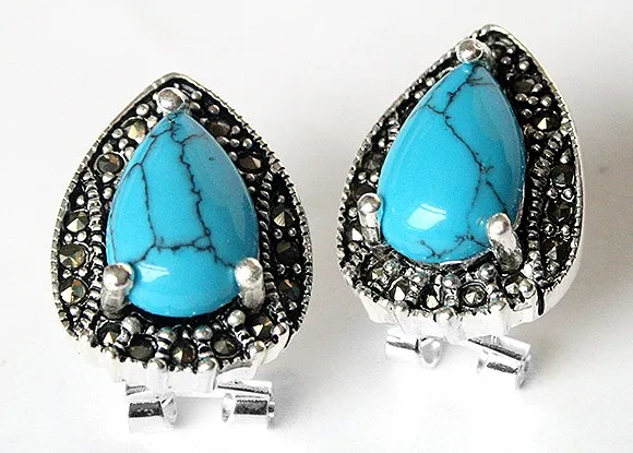

stylish 13*19mm 925 Silver & Marcasite Waterdrop Earrings Silver natural gem/stone/coral/opal Marcasite