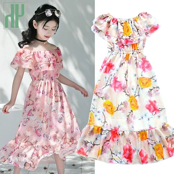 

Teenager Girls Dresses Summer Off Shoulder Long Party Dress Kids Fashion Princess Tutu Flower Girl Dress Children Costume