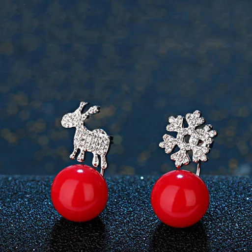 Снежинка серьги с оленями с красным шариком 925 пробы серебряные серьги для молодых девушек Свадебные ювелирные изделия лучший подарок