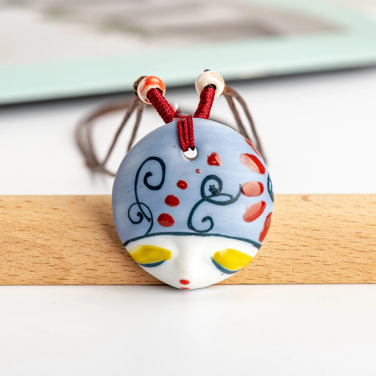 

China Ceramic Girl Face Pendant Bar necklace retro Chinese style Necklaces & Pendants #IY462