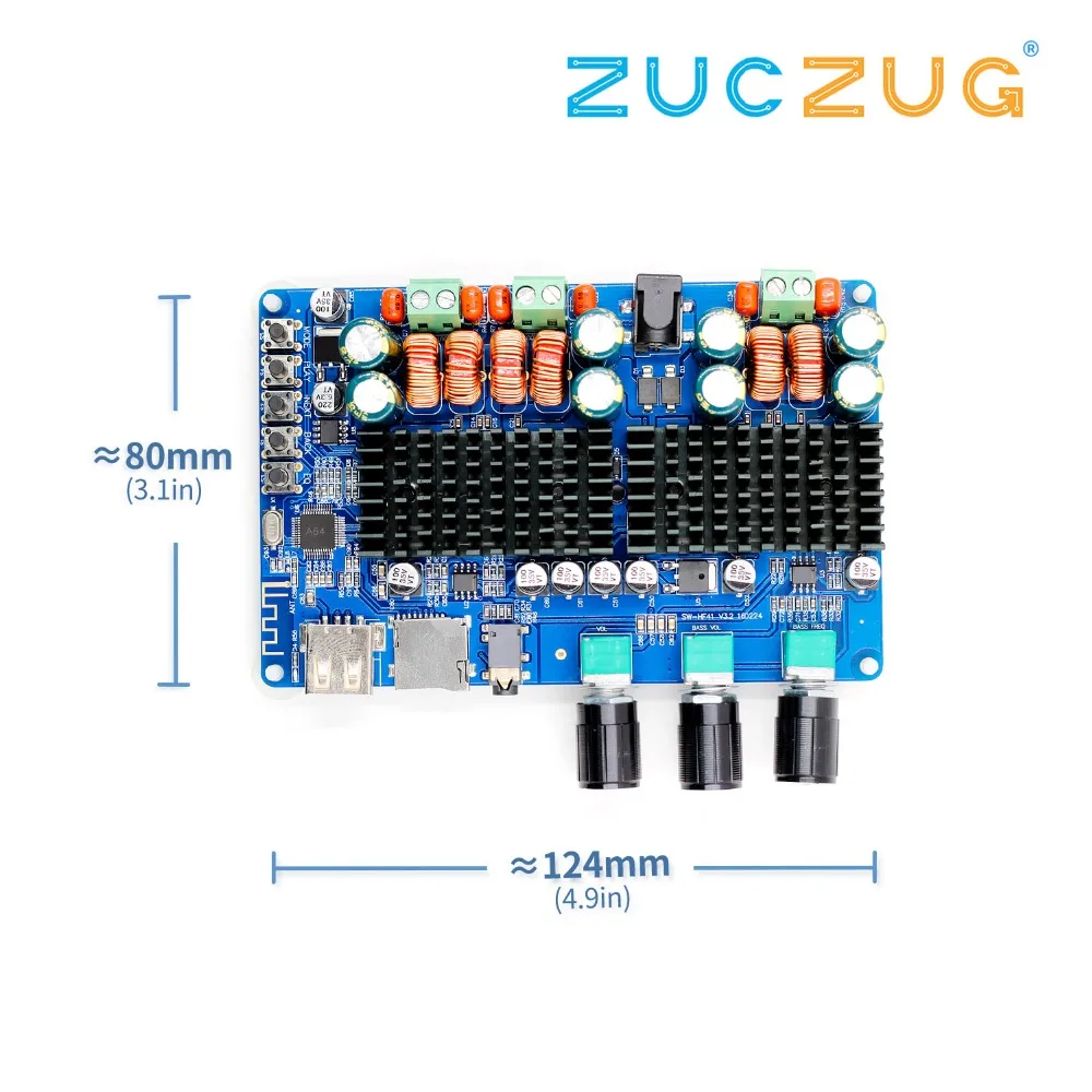 

Arsmundi DC 12V 24V TPA3116 50W + 50W + 100W Bluetooth USB TF decoding 2.1 channel digital power amplifier board support MP3