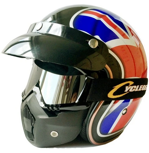 Ретро мотоциклетный шлем Casco Capacete с маской очки - Цвет: as show