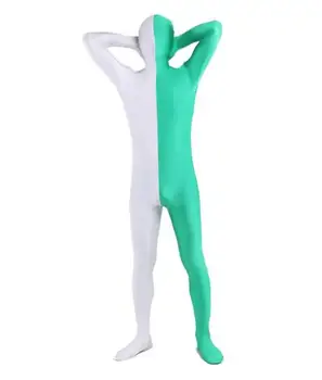 

Green And White Lycra Spandex Split Zentai Second Skin Costume