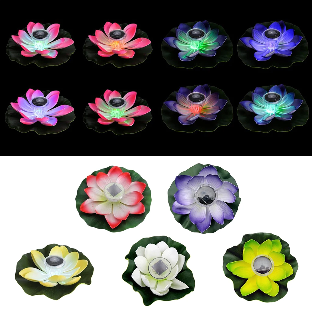 5 Types Solar Power LED 7 Colors Light Pond Garden Floating Lotus Lamp Petals Options Pink/ Purple/ Yellow/ White/ Green