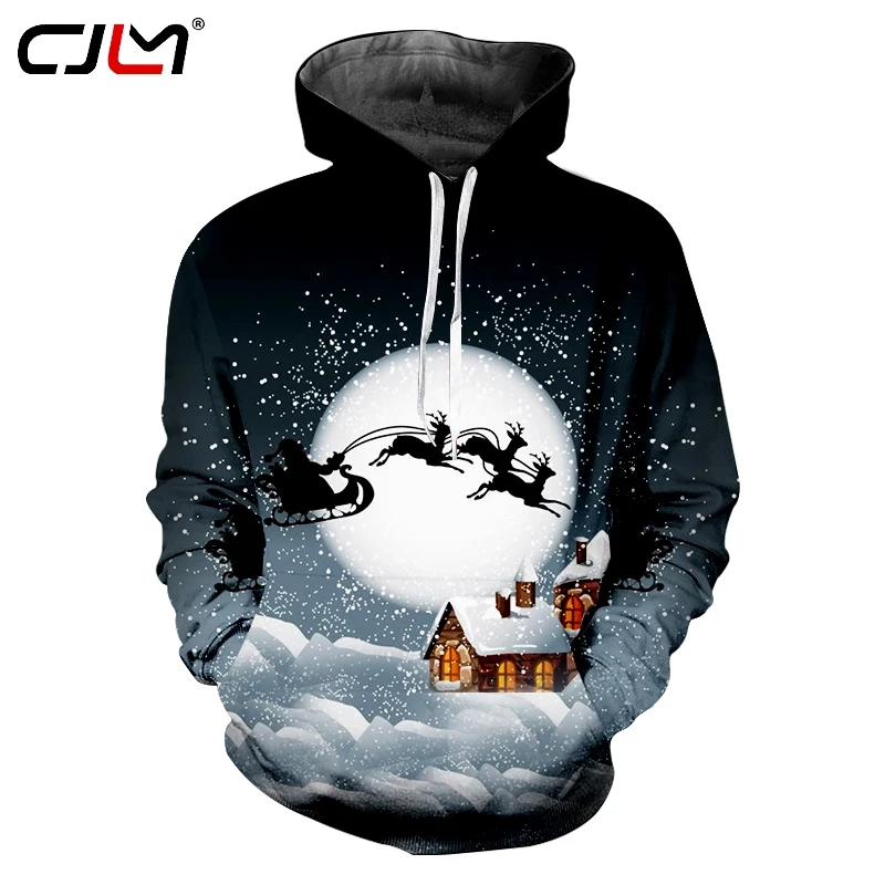 

CJLM Winter Christmas Man Animal 3D Printed Hoodies Moon And Elk Harajuku Men's Best Selling 6XL