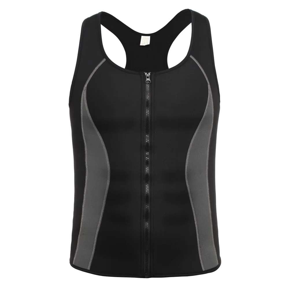 BLACK ZIPPER Мужской пот тела формирователь майка животик сжигатель жира для похудения сауна жилет Потеря веса Корректирующее белье неопрен - Цвет: BLACK ZIPPER