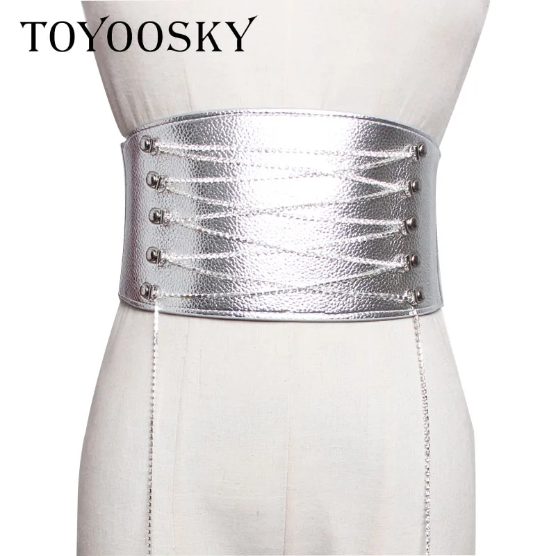 TOYOOSKY Модный женский пояс эластичный со стразами струны широкие пояса Твердые высокого качества три защелки пояс для женщин