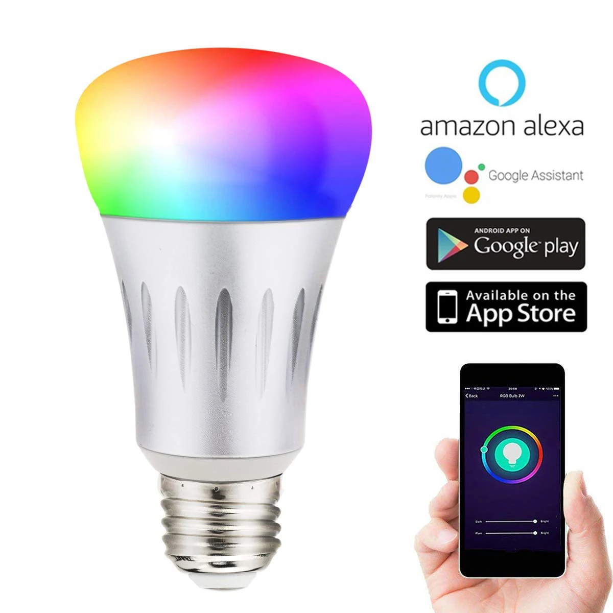 Умный светильник с Wi-Fi, светодиодный светильник 7 Вт RGBW с регулируемой яркостью, изменяющий цвет, A19, 60 Вт, эквивалент E26, база, работает с Alexa Google Home