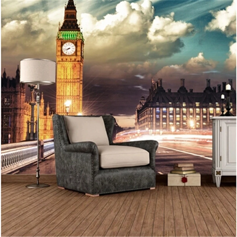 

beibehang wallpaper European landscape architecture Bar KTV lounge living room, Big Ben in London Night 3d photo wallpaper