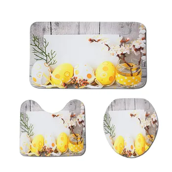 

3Pcs Bathroom Colorful Egg Non-Slip Cartoon Polyester Rabbit Egg Pedestal Rug Lid Toilet Cover Bath Mat 19Jan17 P40