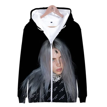 

singer BILLIE EILISH new print cool fashion print Zipper hooded sweatshirt Men/Women Hip hop high quality Casual Zipper clothes