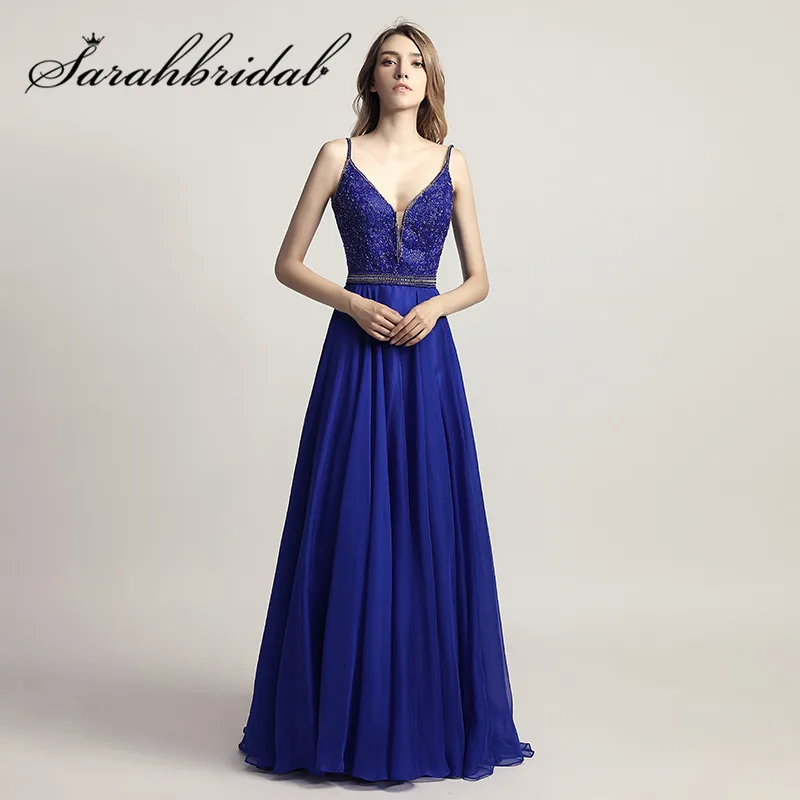 

Simple Youth Evening Dresses New Arrivals Spaghetti Strap Beads Sashes Floor Length Chiffon Zipper Back A-line Prom Gown CC466