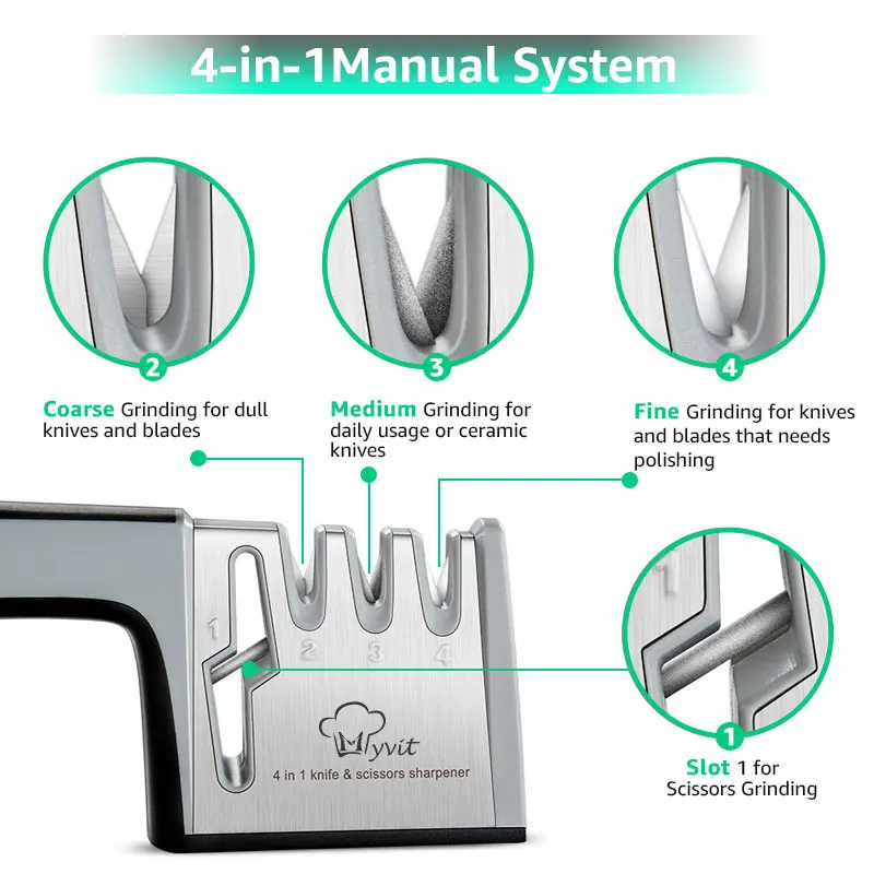 Myvit точилка для ножей 4 в 1 с алмазным покрытием и тонким керамическим стержнем ножницы и ножницы система заточки лезвия из нержавеющей стали