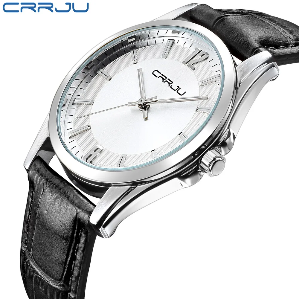 

CRRJU Luxury Brand Men Watches Genuine Leather Band Stainless steel scale Wristwatch High quality Quartz Watch relogio masculino