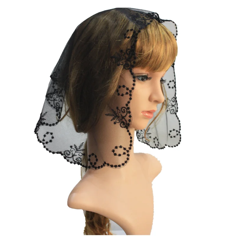 

Black Embroidery Catholic Lace Veil Church Lady Head Covering Veil Mantilla