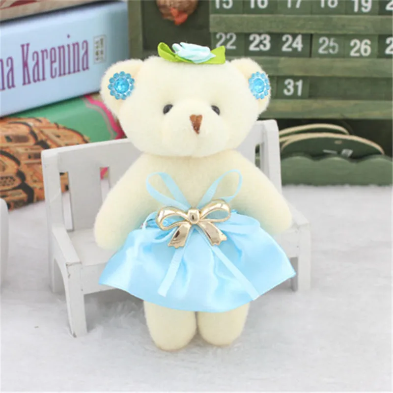 Lovely Teddy Bear Plush Toys Diamond Floral Bear in Dress Dolls Pendants DIY  Bouquet Wedding Party Decor 13cm 12pcslot  (3)