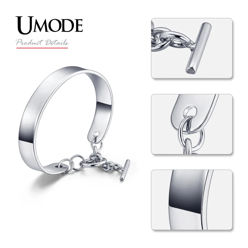 UMODE White / Rose / Gold Color Plain Cuff Bracelet For Women Toggle Clasp Christmas Gift New Fashion Jewelry Armbande UB0096