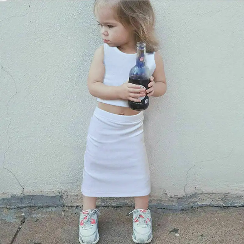 

2 Pieces Solid Tanks and Skinny Skirt Set For Toddler Kid Girl Clothes