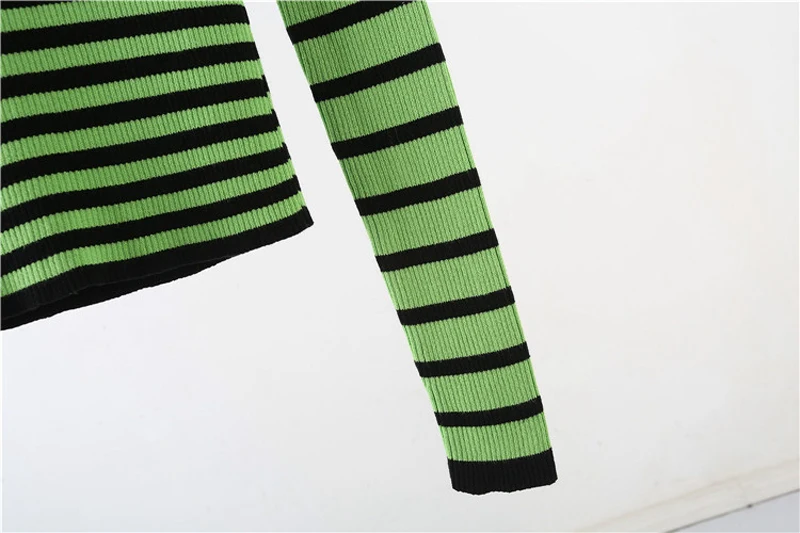 Харадзюку зеленые полосатые пуловеры женские осенние зимние винтажные тонкие свитера с круглым вырезом брендовые модные вязаные Джемперы Женские топы