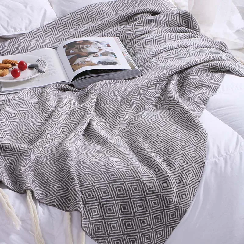 

2 colors Blanket 100% Cotton Kintting Blankets 130x180 cm Spring/Autumn Sofa Blanket High Quality Super Soft Blanket for Adult