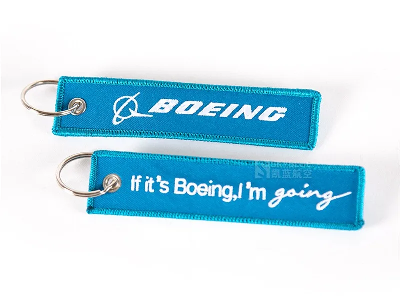 EM-1224 Boeing Logo Key Chain Car Ring Sky Blue Keychain Key Ring Embroider