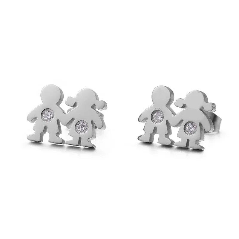 

Fashion Women Men Luxury Silver Gold Stainless Steel Zircon Crystal Boy And Girls Animal Stud Earrings Pulseras Jewelry