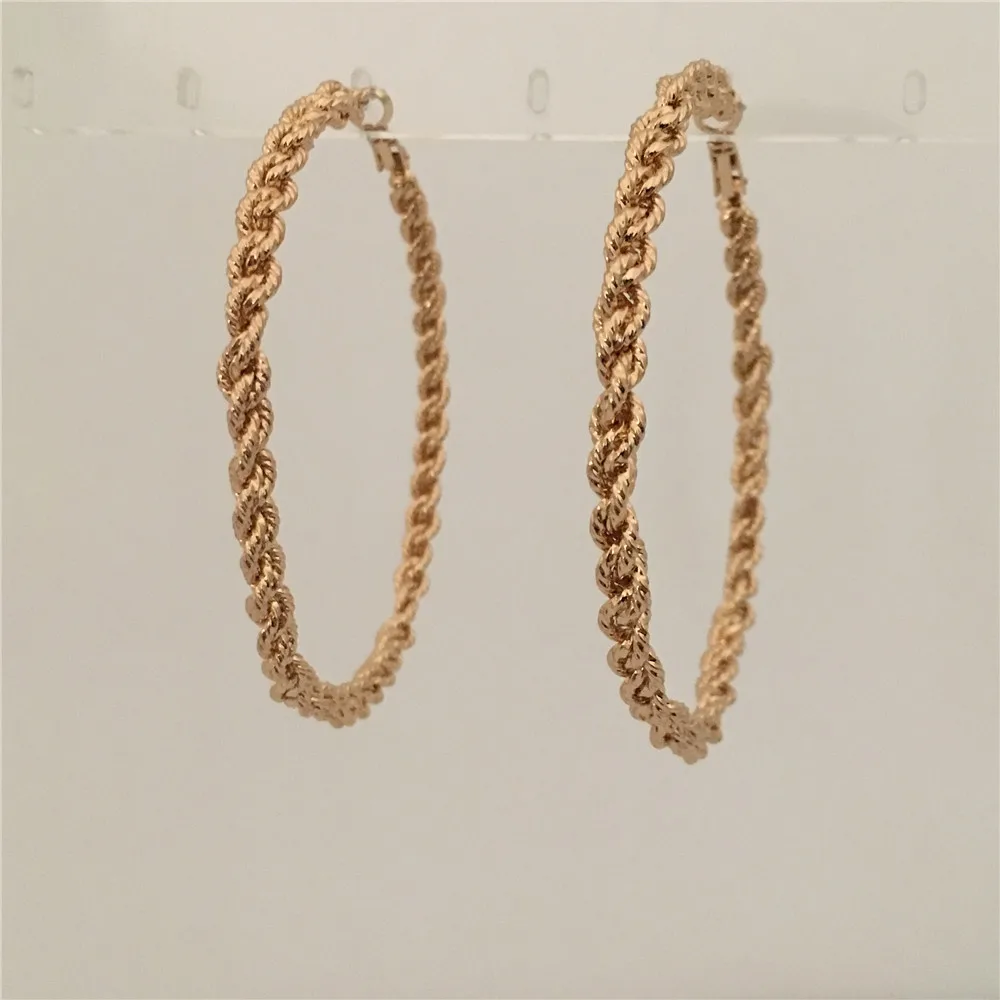 

TRENDY GOLD COLOR TWIST BRAID LARGE HOOP EARRING