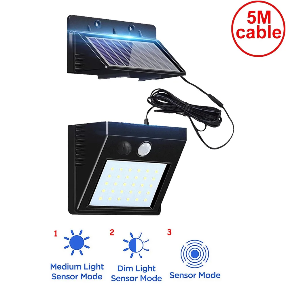

30 leds solar light split solar panel motion sensor for garden garage patio lantern security deck fence decor indoors 5M cable