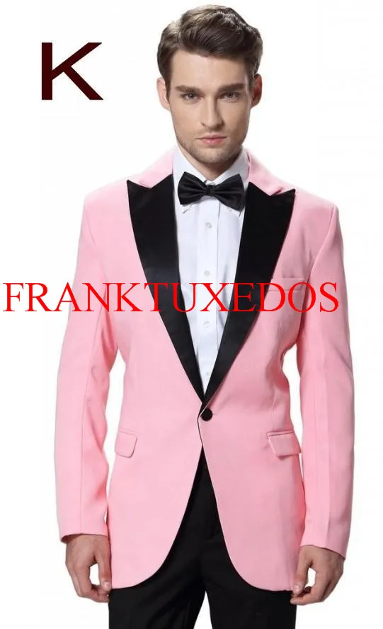 

2017 New Arrivals Custom made One Button Pink Groom Tuxedos Peak Lapel Groomsmen Best Man Wedding Prom Suits (Jacket+Pants+Tie)