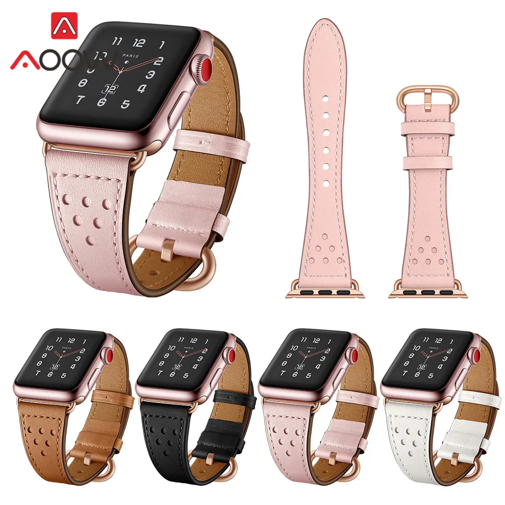 

Genuine Leather Watchband for Apple Watch 40mm 44mm 38mm 42mm Pink Exquisite Women Replace Bracelet Strap Band for iwatch 123 4