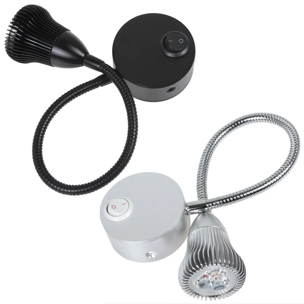 

Free Shipping 220V 3W Warm White Light Aluminum Flexible Hose LED Wall Lamp Spot Light with Button Switch 2 Colors Available