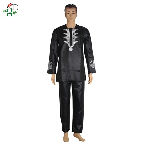 Ph3036 ph3035 Дашики африканская мужская одежда Базен riche африканская одежда для мужчин 2 костюмы из двух частей Дашики рубашка с брюками - Цвет: Черный