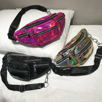 

Laser Fanny Bag Women Cell Phone Waist Pack Unisex Waist Belt Bag Hologram Money Chest Belts Bags