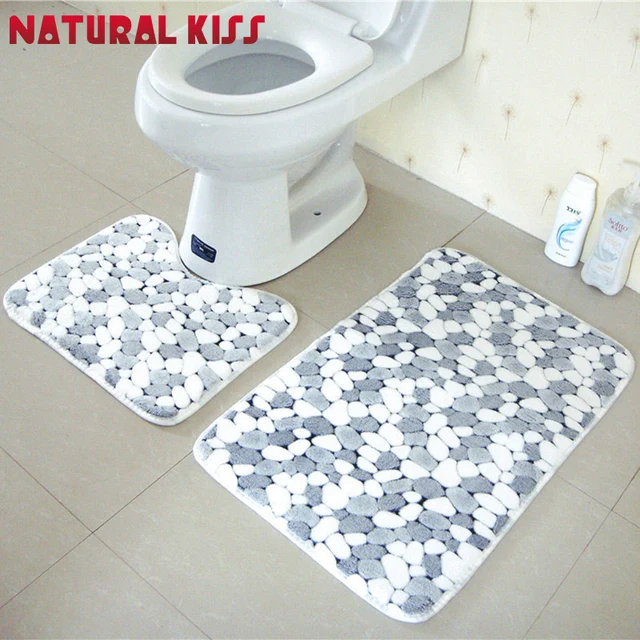 2pcs Set Modern Style Stone Bathroom Rug Mats Toilet Flower Pattern 2pcs Set Modern Style Stone Bathroom Rug Mats Toilet Flower Pattern Bath Non Slip