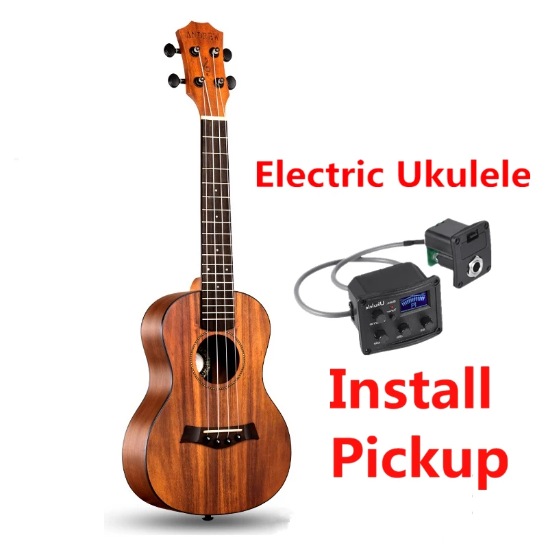 Гавайские гитары укулеле 23 26 дюймов все акации Мини электрическая концертная акустическая гитара 4 струны Ukelele Guitarra установка звукоснимателя Музыка Путешествия - Цвет: Install pickup