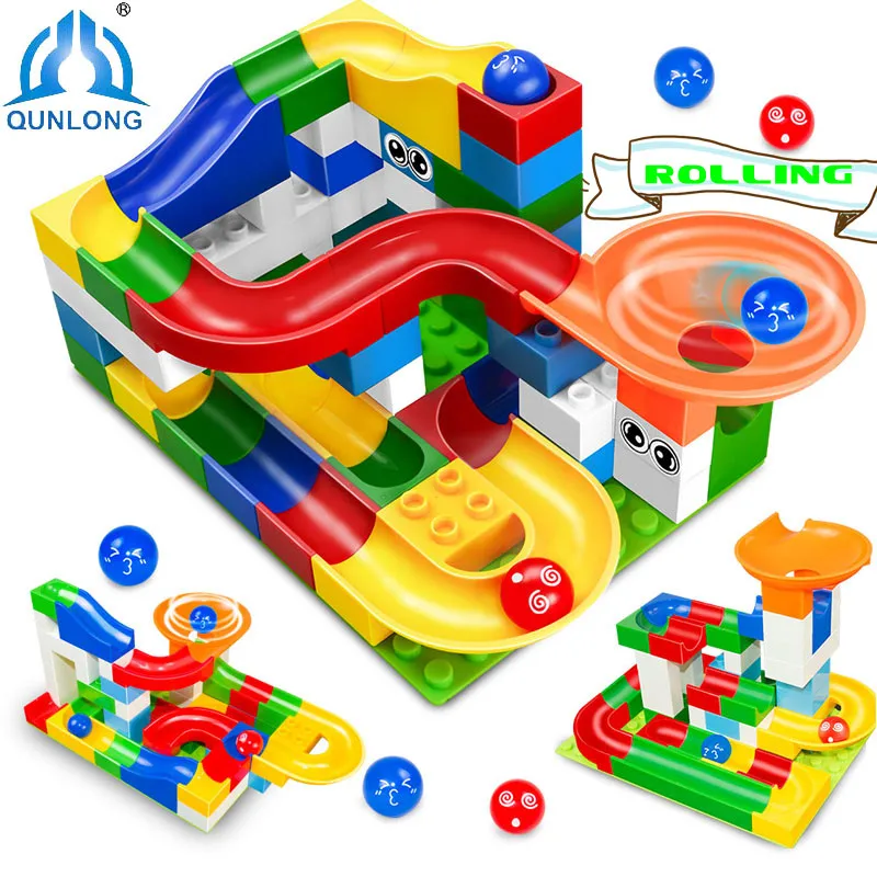 

52pcs DIY Colorful Race Run Track Balls Rolling Track Building Blocks Toy For Children Christmas Gift Compatible legoe duplo Toy