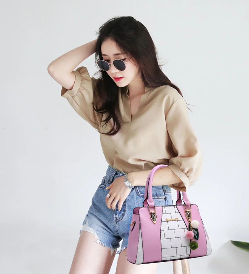 Women Handbags Luxury PU Leather Female Shoulder Bag Plaid Lady Crossbody Bag Large Capacity Hairball Pendant Tote Sac SS7050 (19)