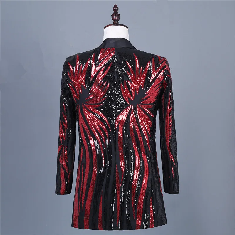 Индивидуальные красные черные блёстки длинные блейзеры мужские тонкие пальто Tide Мужской певец ночной клуб вокальный концертный костюм куртка пальто
