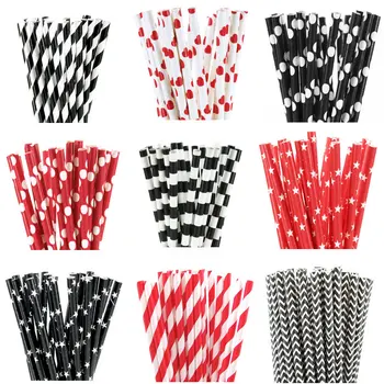 25pcs Black Red Paper Straws Design Straws For Birthday Wedding Decorative Party Event Drinking Straws Supplies