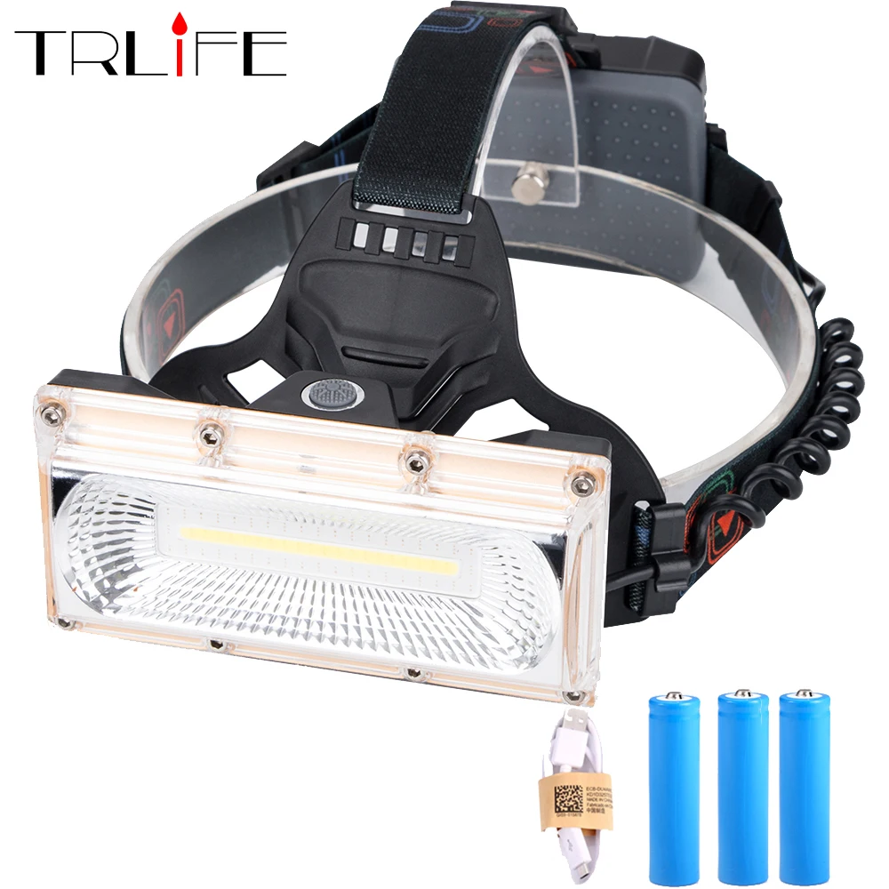 Najtaniej Cob led reflektor lampa czołowa led USB latarka czołowa z akumulatorem latarka 3 tryby użyj 3*18650 bateria na czerwone ostrzeżenie bezpieczeństwo Head Light