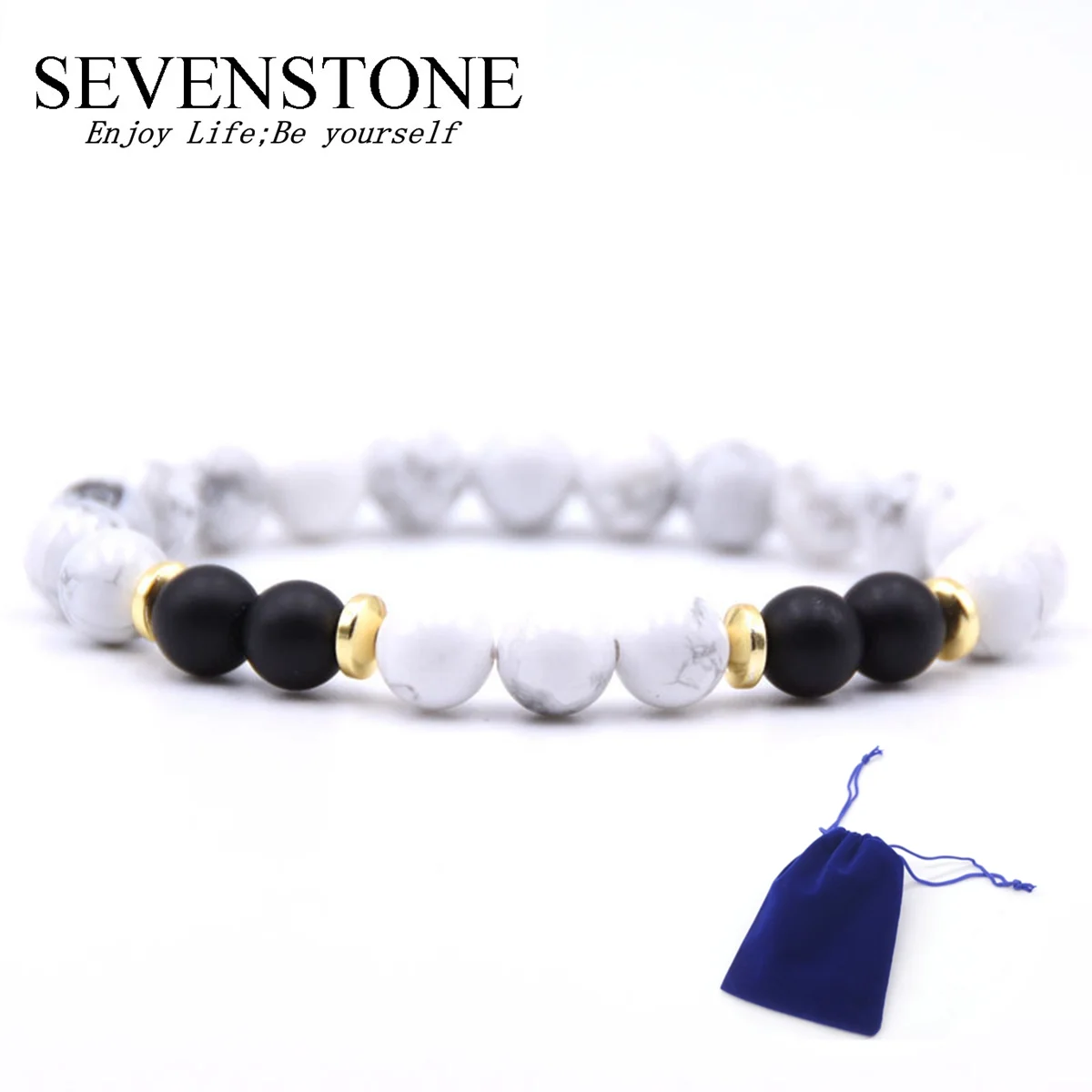 

SEVENSTONE Essential Oil Perfume Diffuser 8mm Black Lava Stone Beads Charm Bracelets for Women Tiger's Eye Stretch Yoga Jewelry