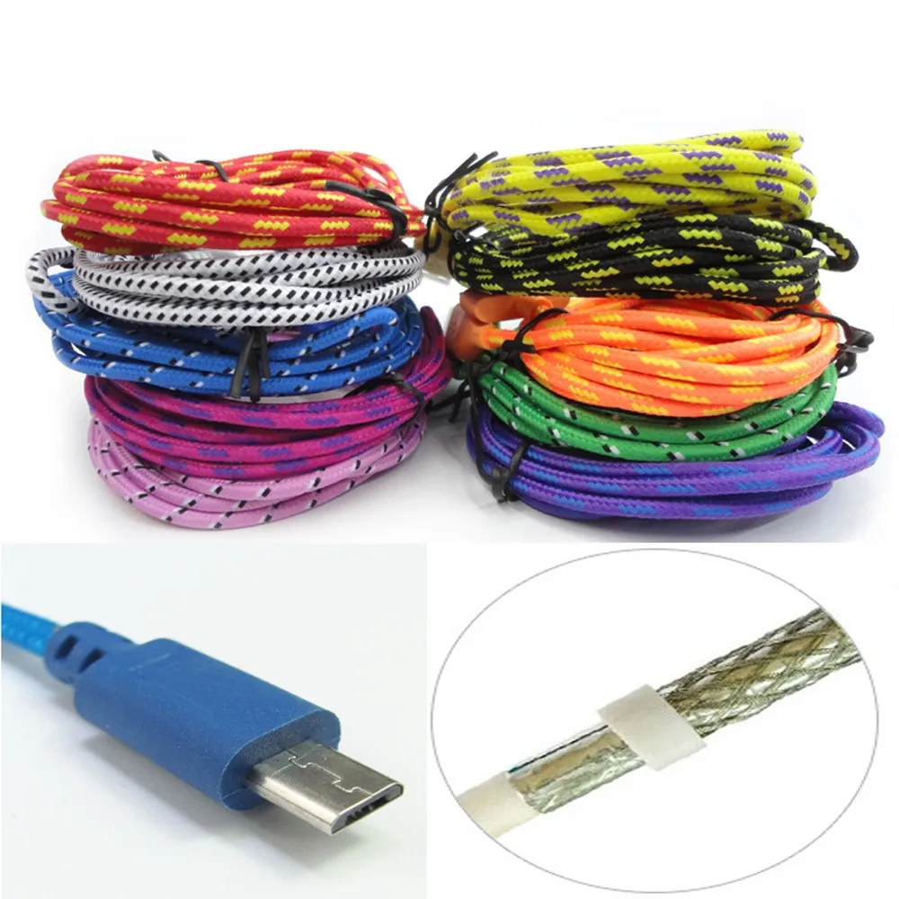Нейлоновый плетеный 3 м/10 футов Вязаный Круглый Плетеный Шнур Micro USB зарядное