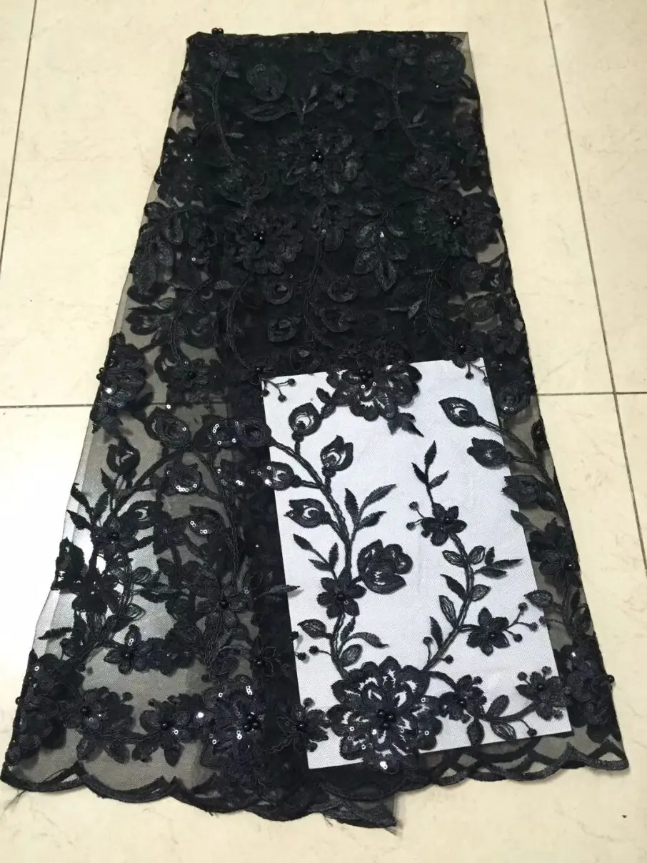 

2018 latest black sequins french lace fabric high quality nigerian tulle lace fabric for luxury evening dresses