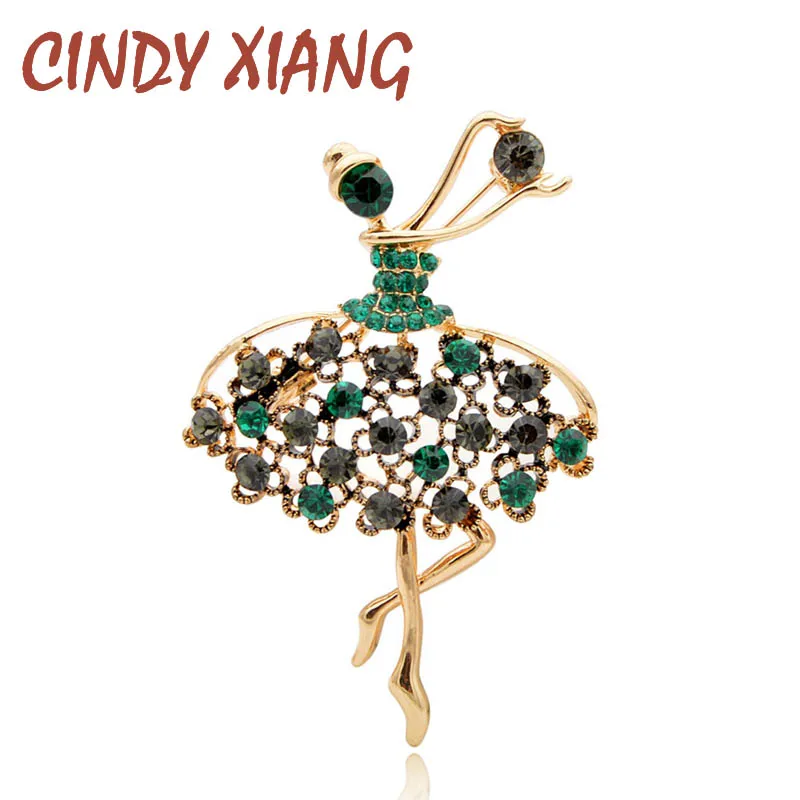 

CINDY XIANG Rhinestone Vintage Girl Brooches for Women Elegant Cute Dancing Lady Pins Fashion Jewelry Coat Handbag Accessories